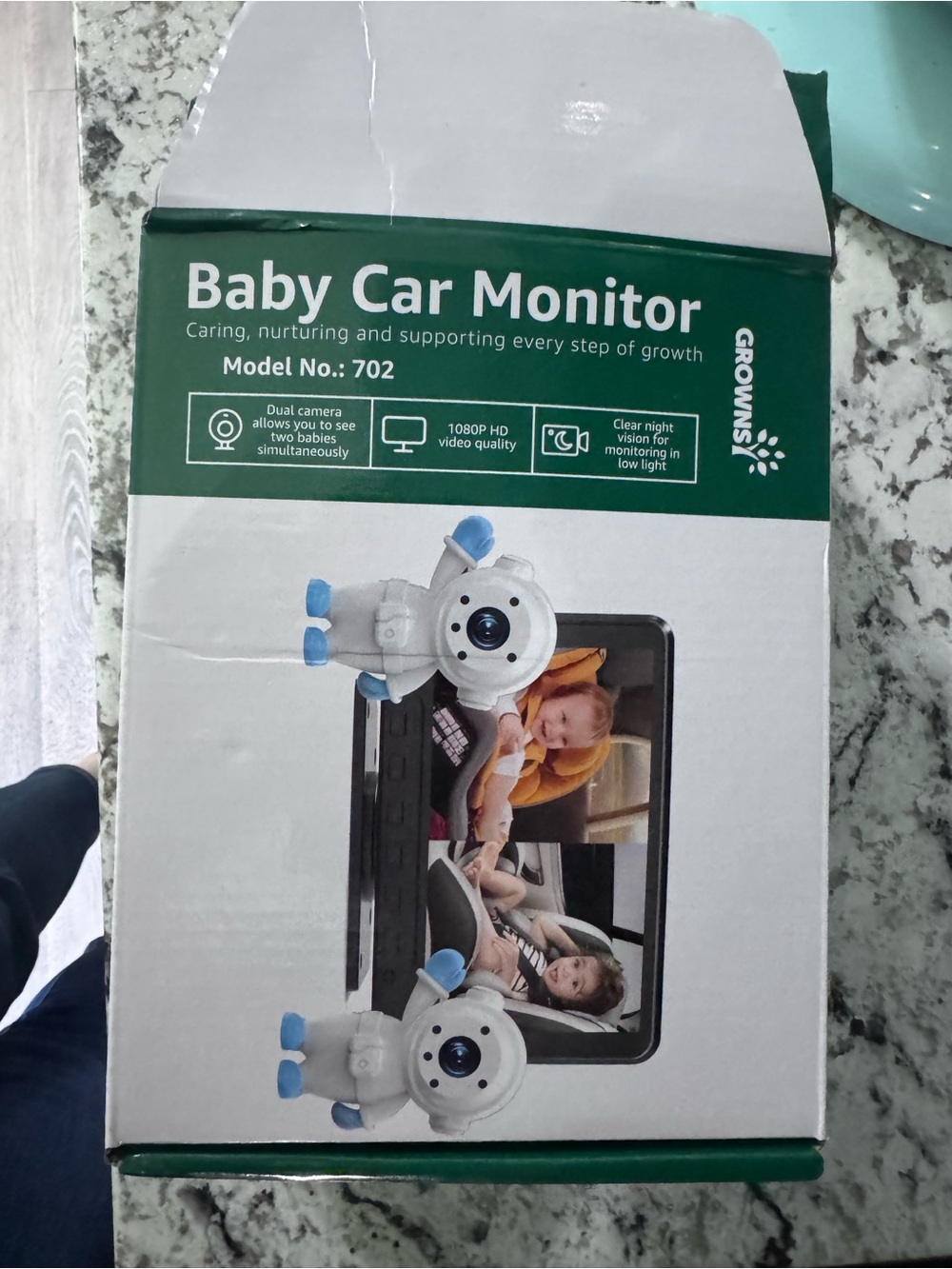 Baby Car Monitor Model 702 Dual Camera - White/Blue